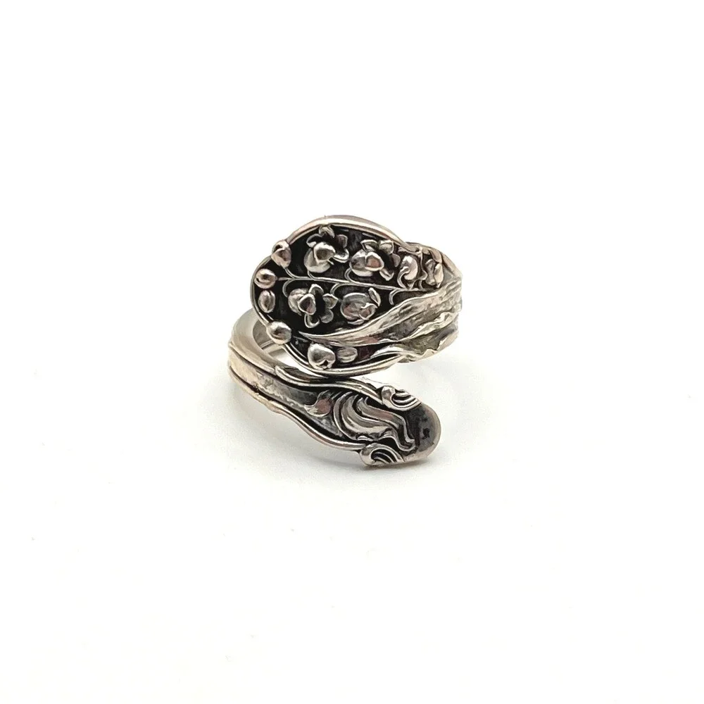 Vintage Sterling Silver Floral Spoon Ring‎ Bypass Statement Band Size 5.5 8.2g